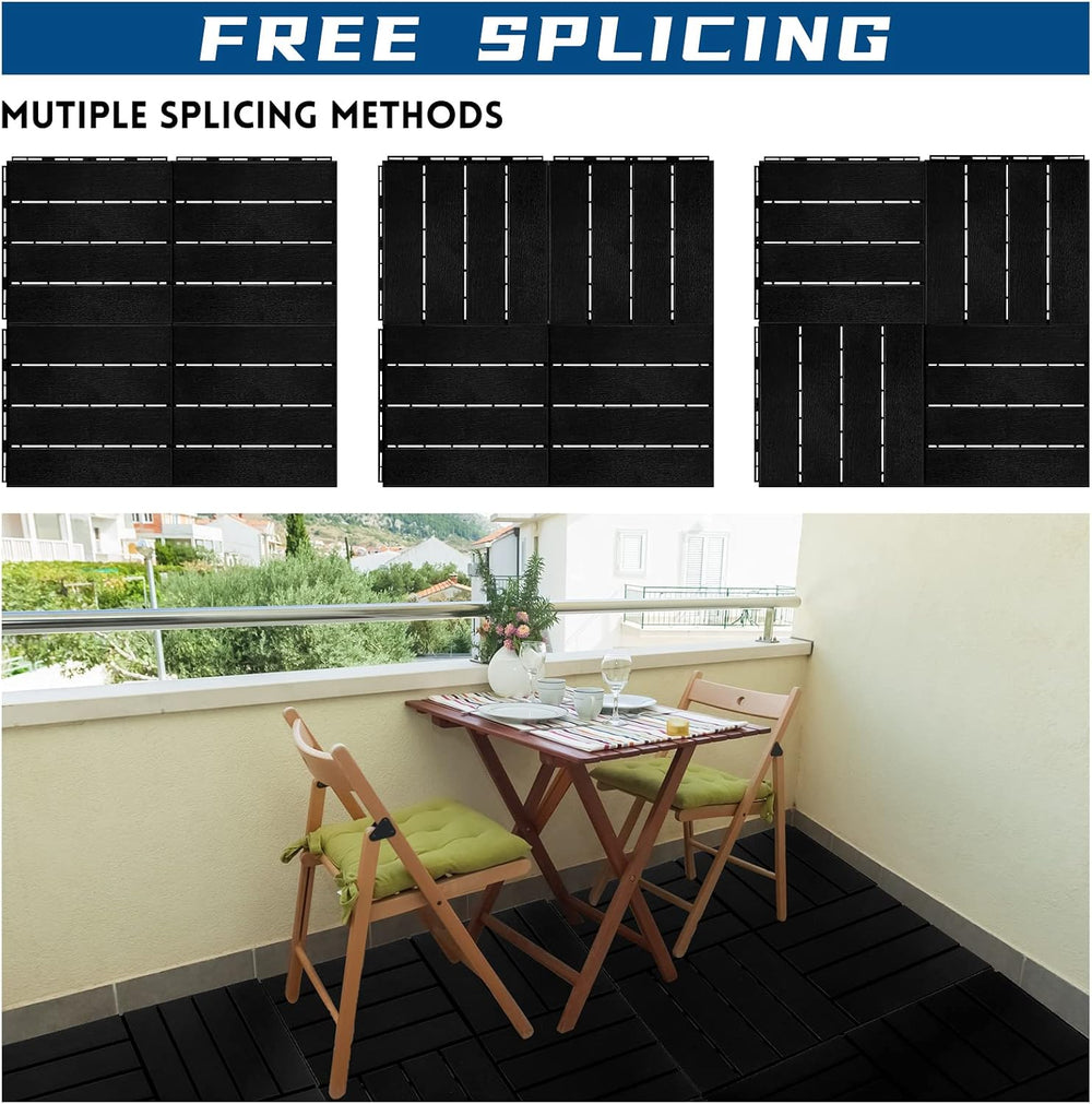 Treela 48 Pcs Plastic Interlocking Patio Deck Tiles 12"x12",Black