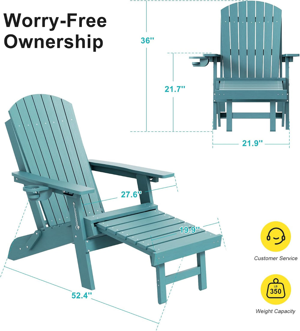 HDPE Folding Adirondack Chair with Footrest, 3-Position Adjustable