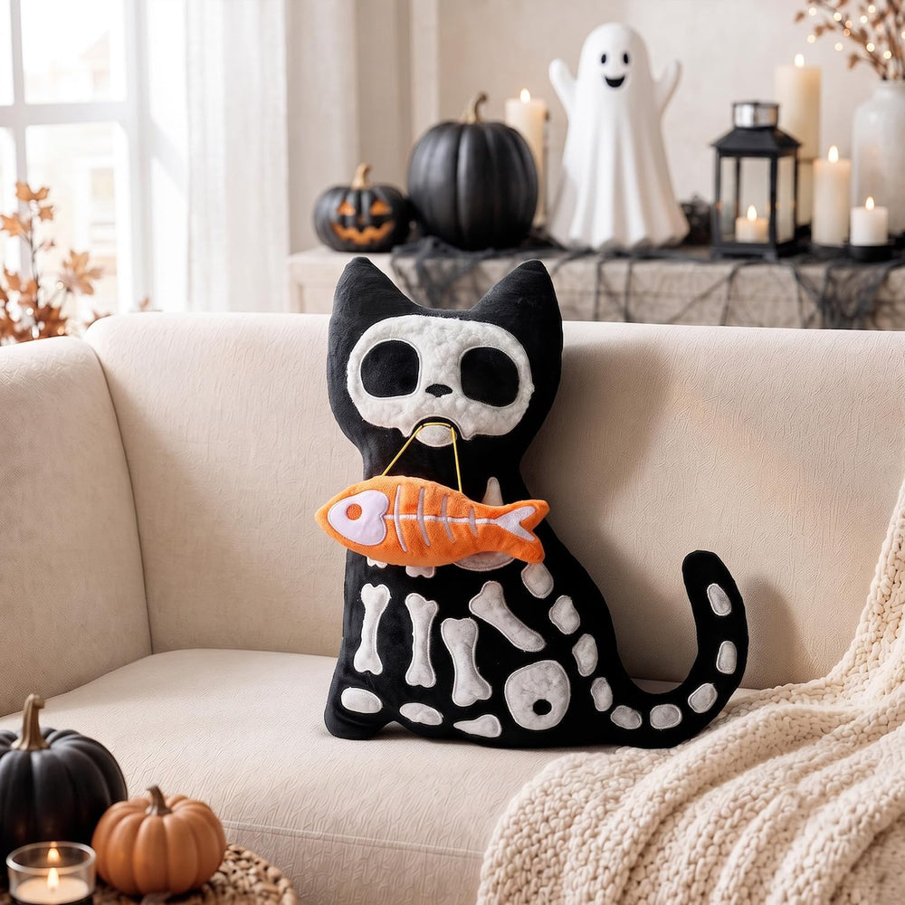 Bunny Chorus Halloween Decorations Plush Throw Pillow, Cute Black Cat Skeleto...