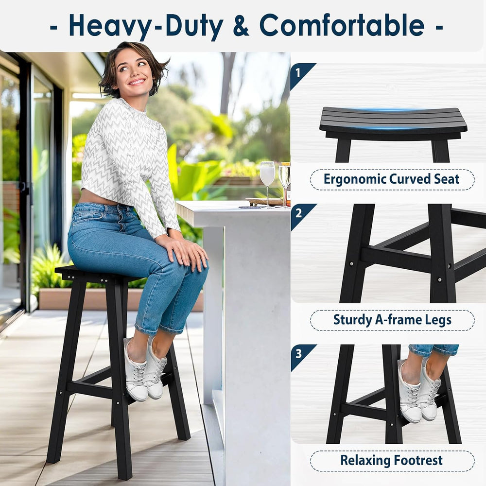 nalone 29 Inch Outdoor Bar Stools Set of 2, HDPE Bar Chairs with Footrest, We...