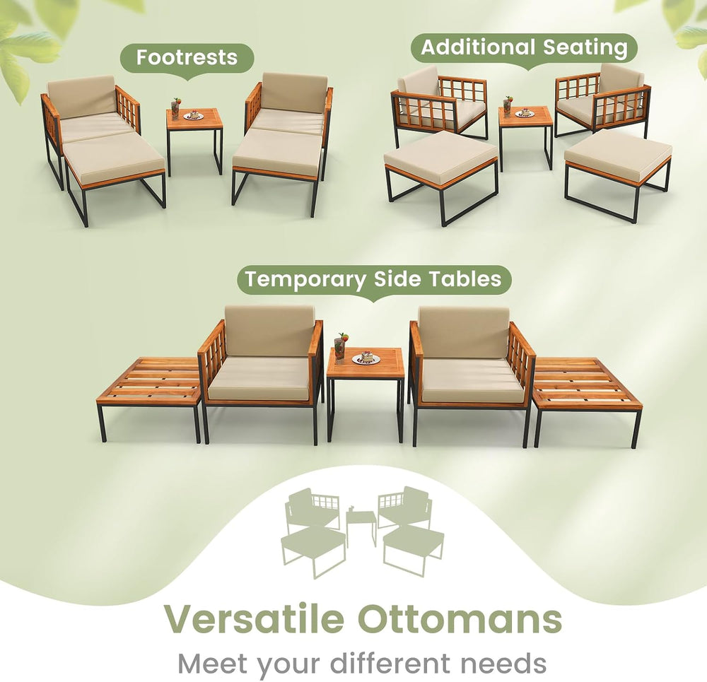 Tangkula 5 Pieces Acacia Wood Patio Furniture Set with Ottomans, Outdoor Conv...