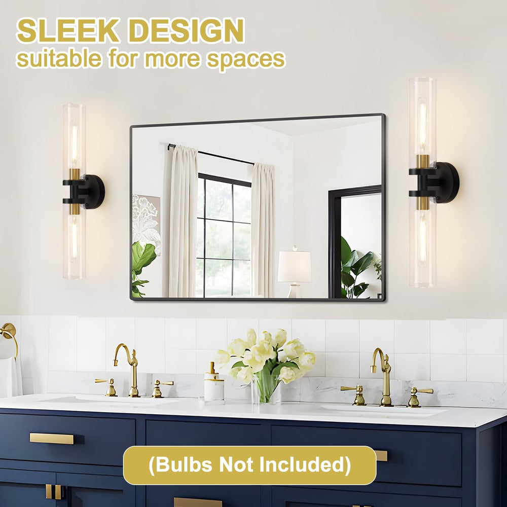 Indoi Hardwired Wall Sconces Set of Two, 22" Black and Gold Bathroom Sco...