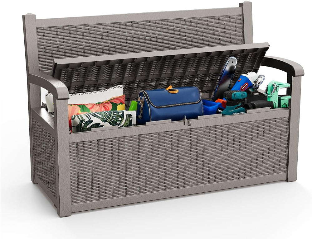 EasyUp 80 Gallon Outdoor Storage Bench Lockable Deck Box Outdoor Storage Box ...
