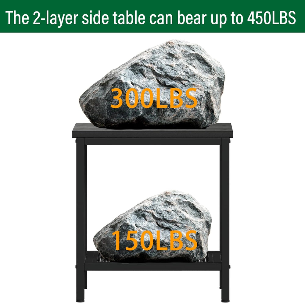 Outdoor Side Table with Storage 2-Tier Patio End Table,Black 2PC