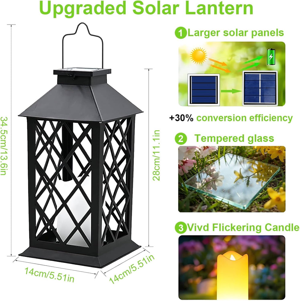 2 Pack Large Tempered Glass Solar Lanterns Outdoor Waterproof