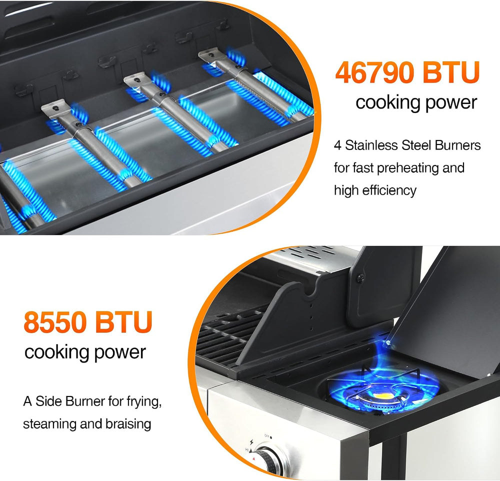 Propane Gas Grill 4 Burner Griddle & Grill Combo, 49,000 BTU Outdoor BBQ ...