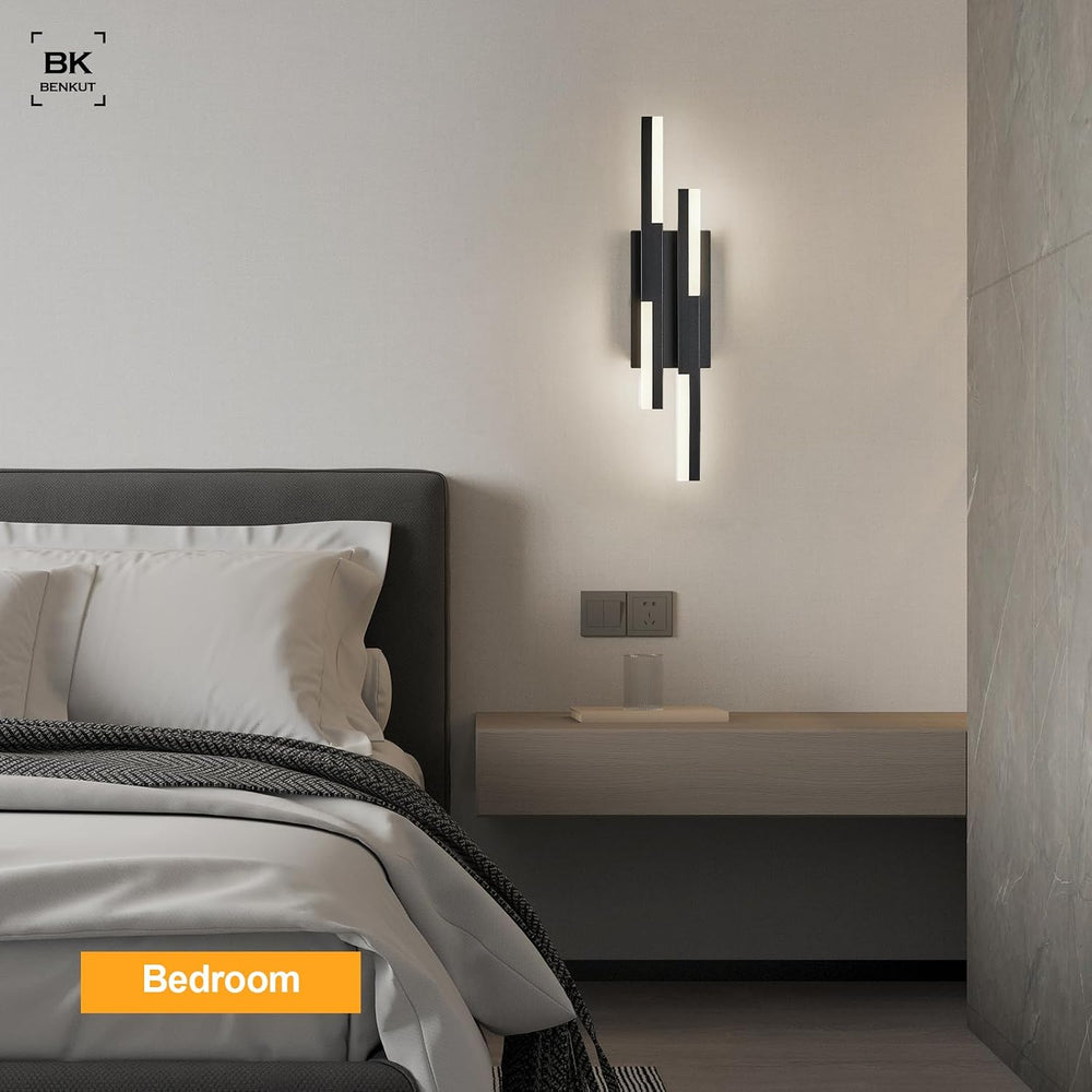 Benkut Modern LED Wall Sconce Black Remote Wall Light Fixtures for Bathroom, ...