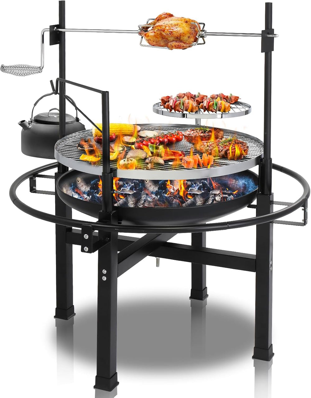 VINGLI 33 Inch Outdoor Fire Pit with 2 Grills, Wood Burning Firepit with Swiv...