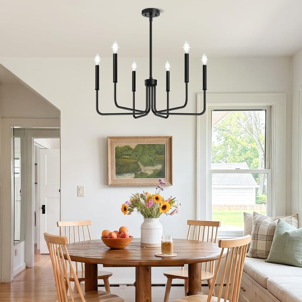 Black Chandelier, 6-Light Farmhouse Chandelier for Dining Room Lighting Fixtu...