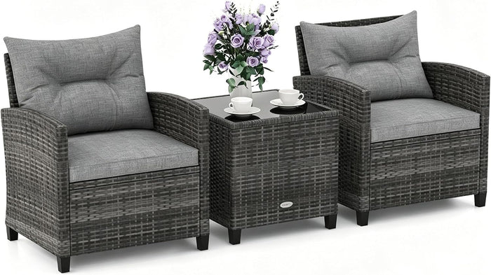 ORALNER 3 Pieces Patio Furniture, Mix Gray Wicker Bistro Set (Gray)