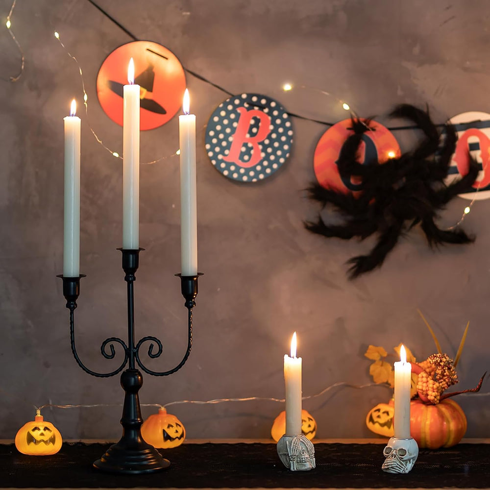 Romadedi Halloween Candelabra, Black 3-Arm Candle Holders, Set of 2