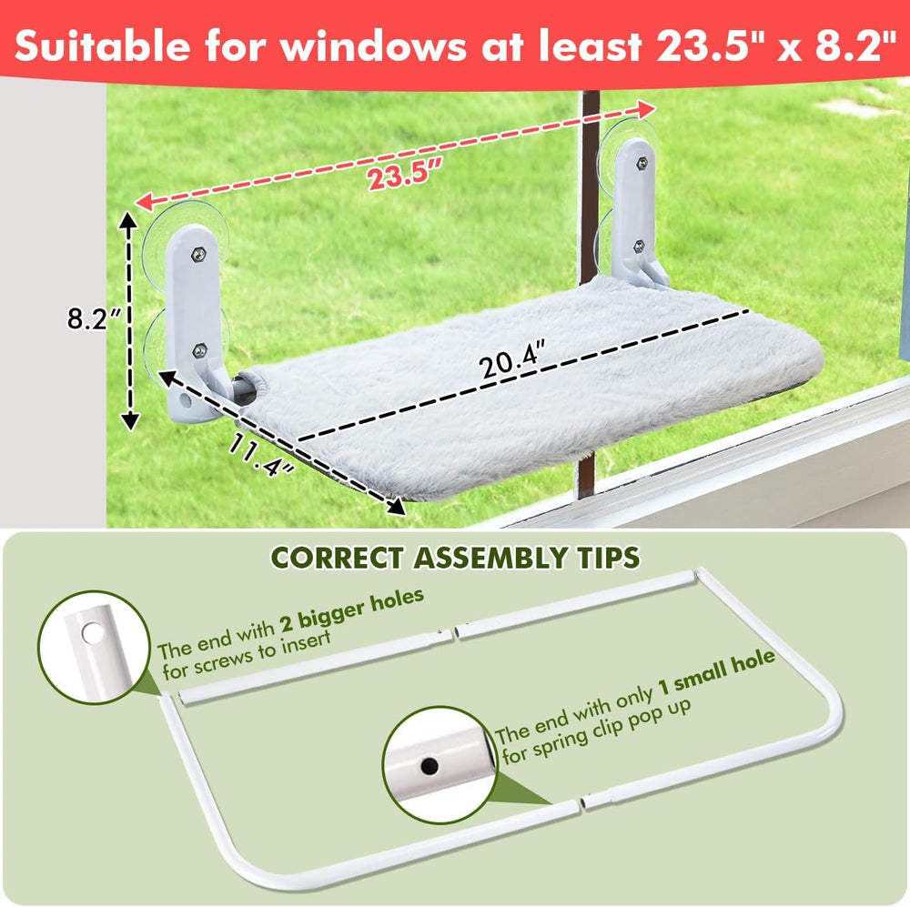 Zoratoo 2PC Cat Window Perch, Foldable & Cordless with Metal Frame, M Gray
