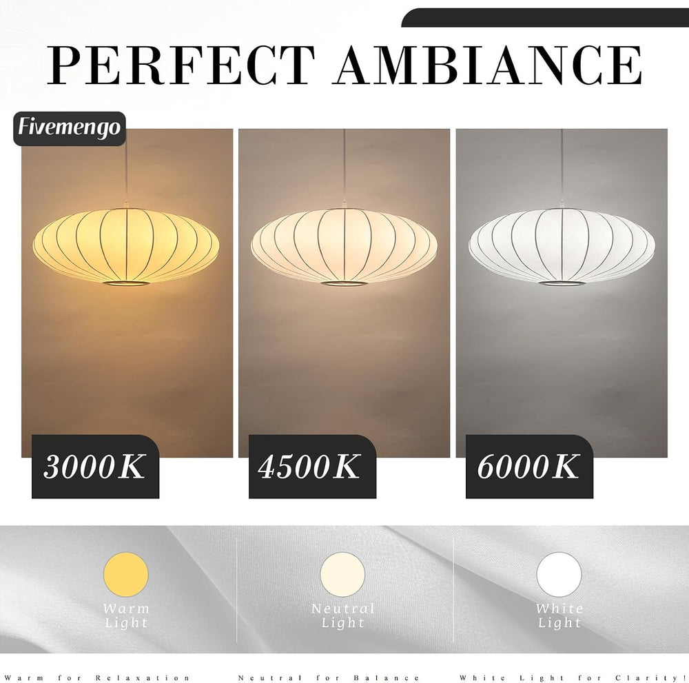 23.6in Lantern Pendant Light Bubble Saucer, White Imitation Silk