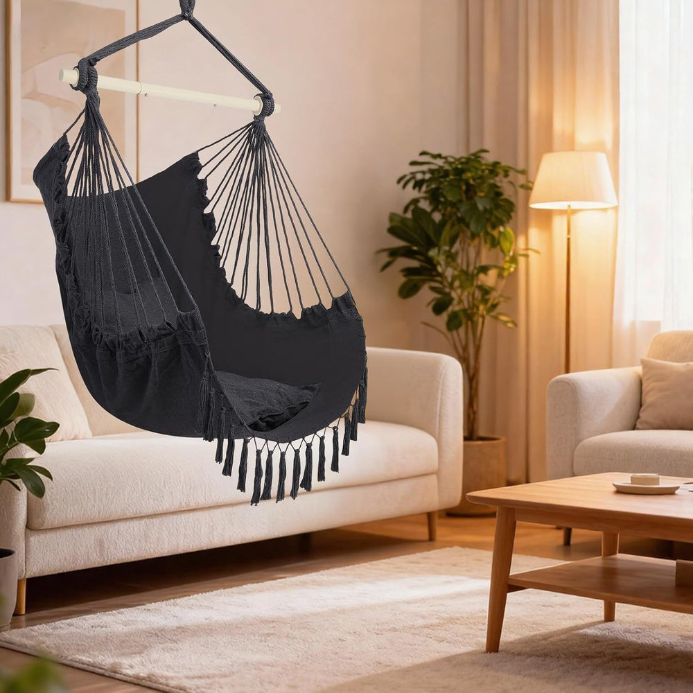 ONCLOUD XXL Hammock Chair Macrame Hanging Rope Swing Seat w/Side Pocket, Incl...