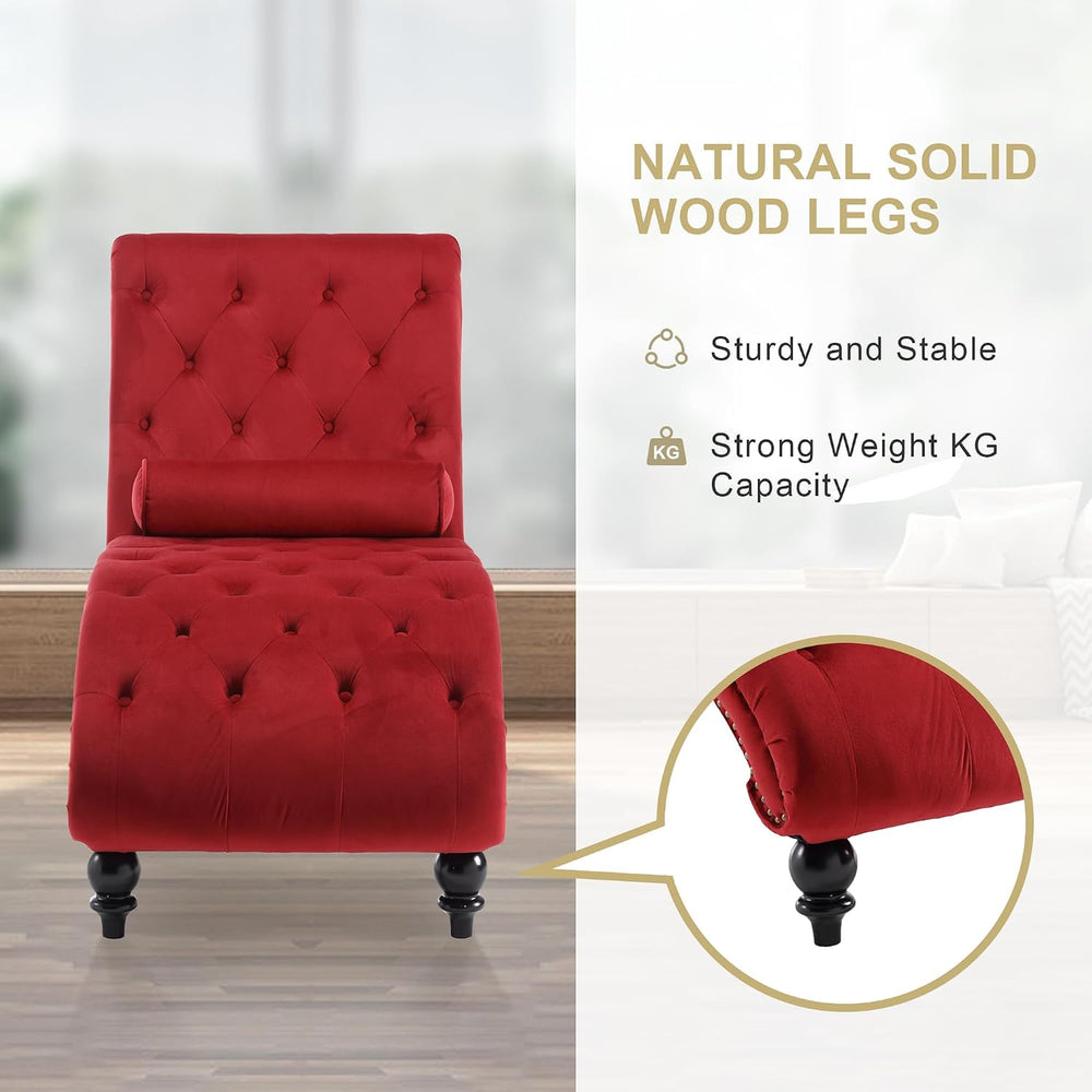 Chaise Lounge Indoor,Velvet Upholstered Lounge Chair Button-Tufted Armless Ch...