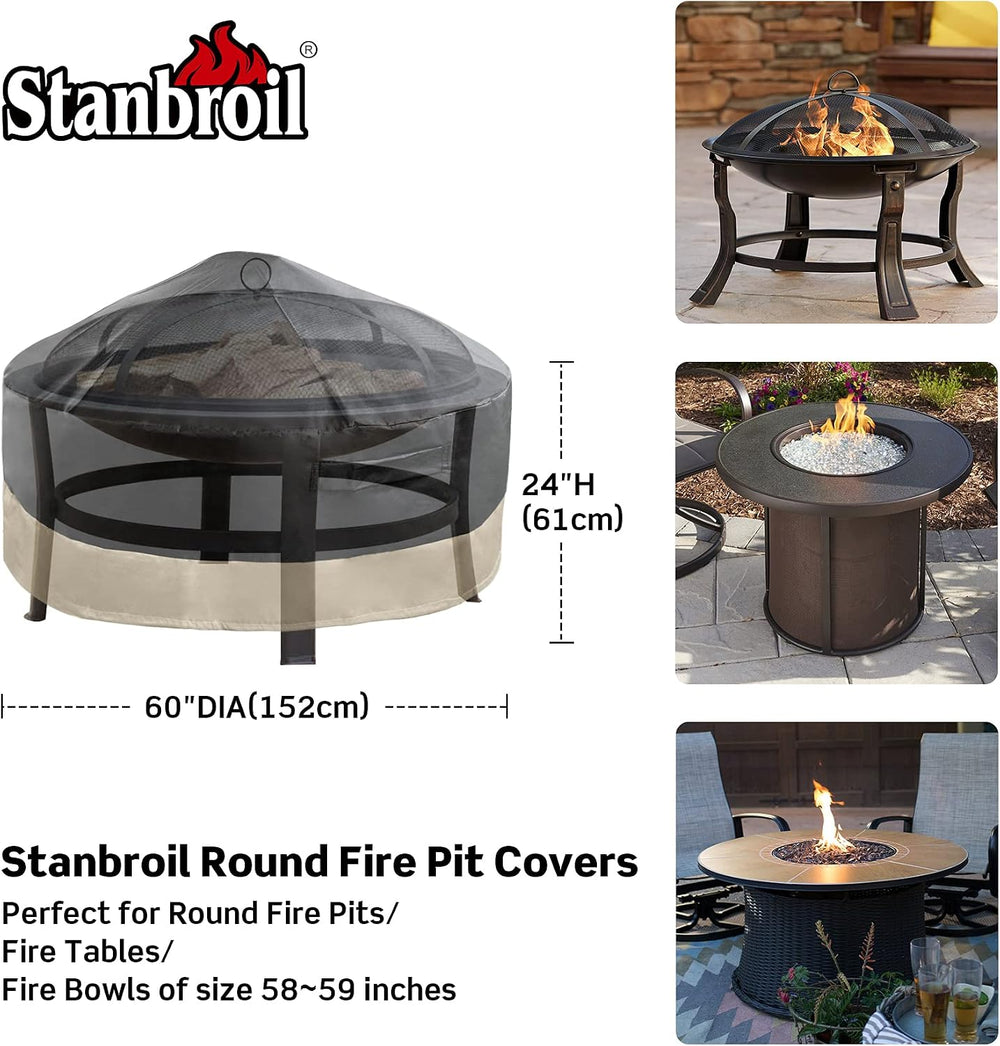 Stanbroil 60 Inch Round Fire Pit Cover, Waterproof Outdoor Furniture Cover