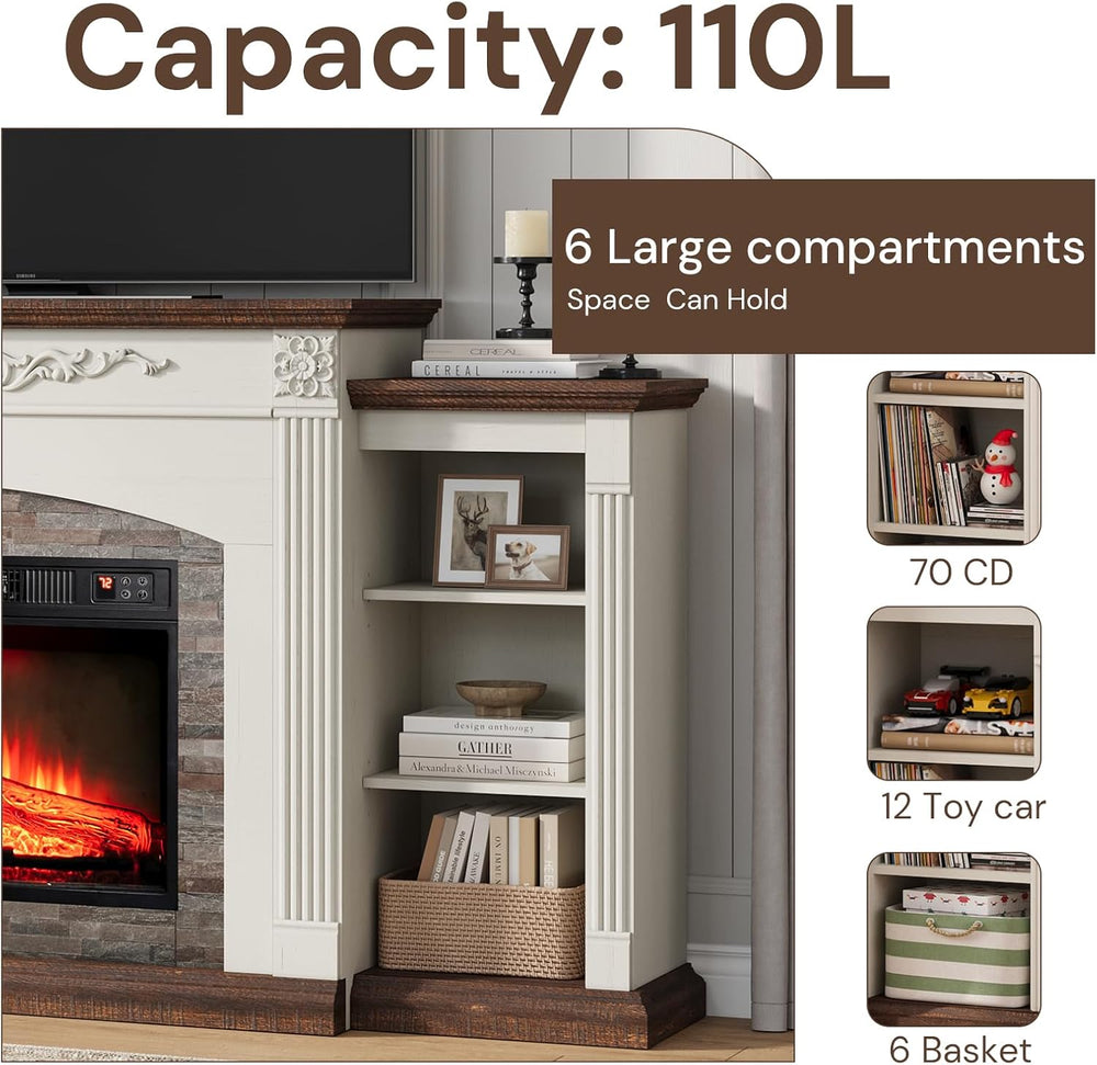 72" Electric Fireplace TV Stand for TVs Up to 85" with Mantel, White