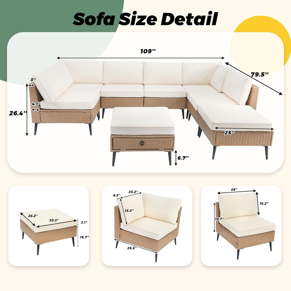 LVUYOYO 8 Pieces Outdoor Patio Furniture Set, Wicker Sectional Sofa Set for A...