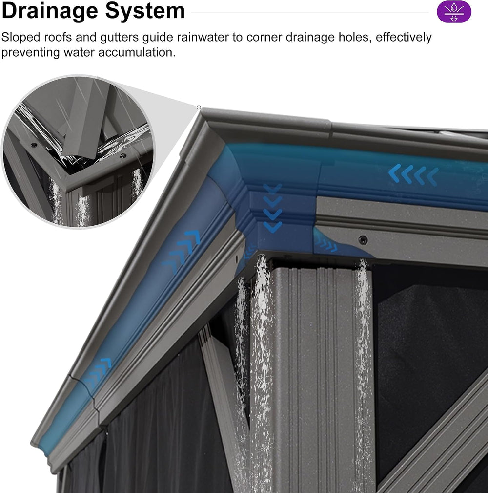 PURPLE LEAF Outdoor Gazebo 11' x 15' Hardtop Gazebo, Hidden Drainage ...