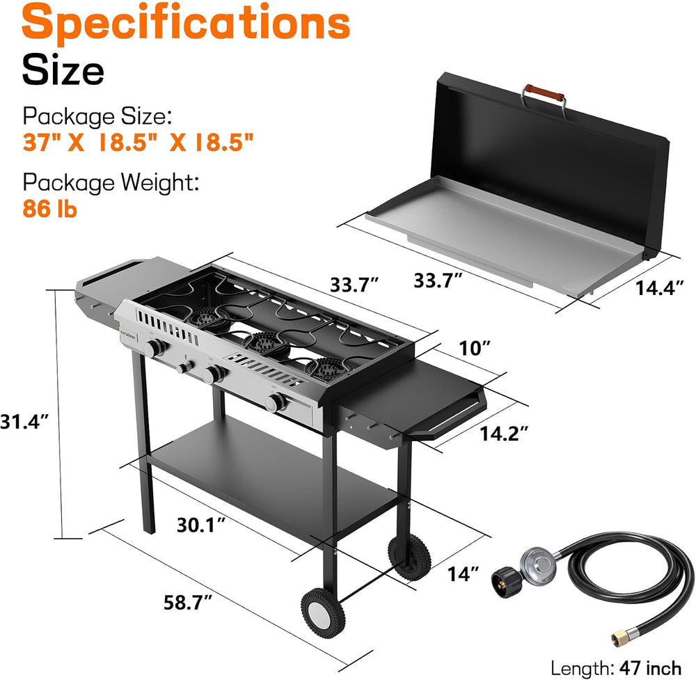 Veralune 3 Burner Propane Griddle with Ignition, 2-in-1 Outdoor Gas Grill