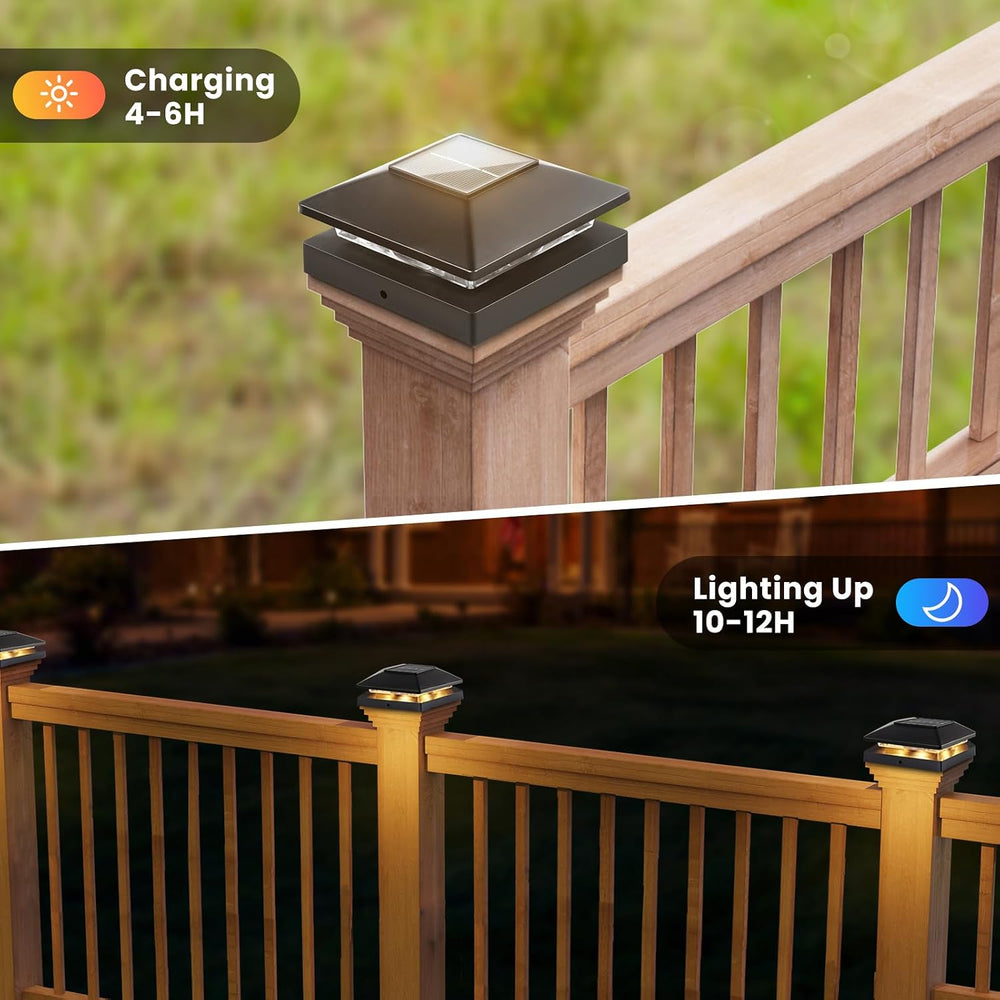 Solar Post Cap Lights Outdoor 16-Pack, Black Waterproof Solar Powered Deck Fe...