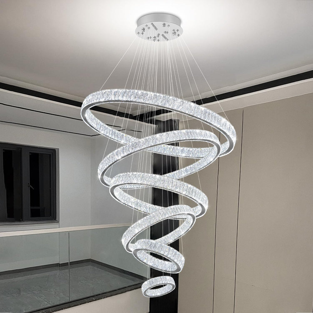 Extra Large 6 Ring Crystal Chandelier Modern LED Long Crystal Chandelier for ...