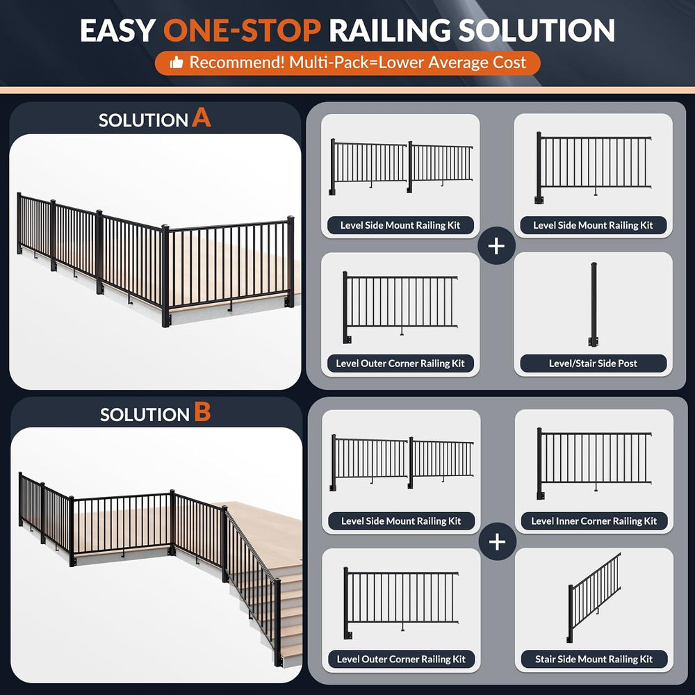 Egadis 2 Pack 36in H x 6ft W Modular Side Mount Aluminum Deck Railing Kit