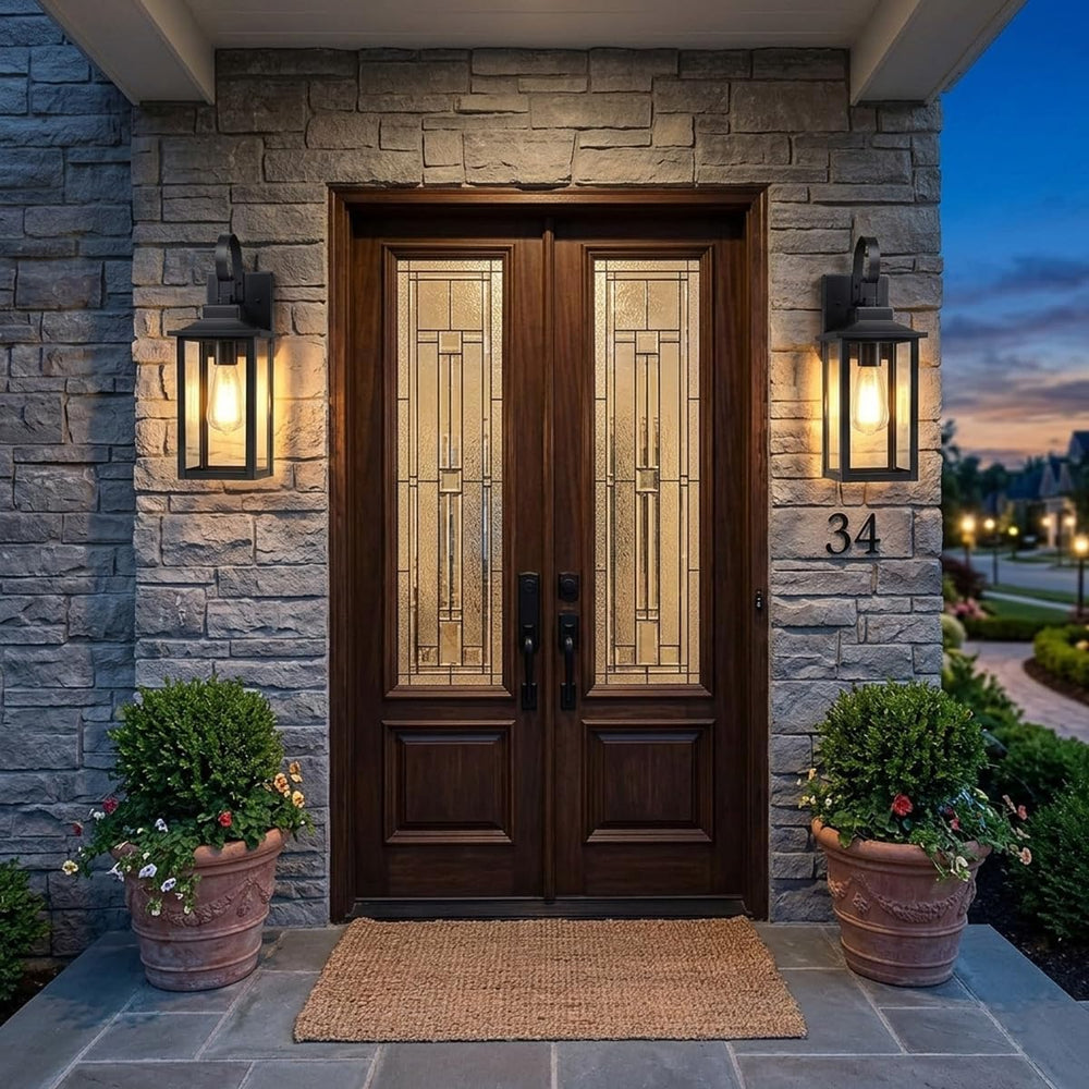 17" Large Outdoor Wall Lights for House 2-Pack, Matte Black