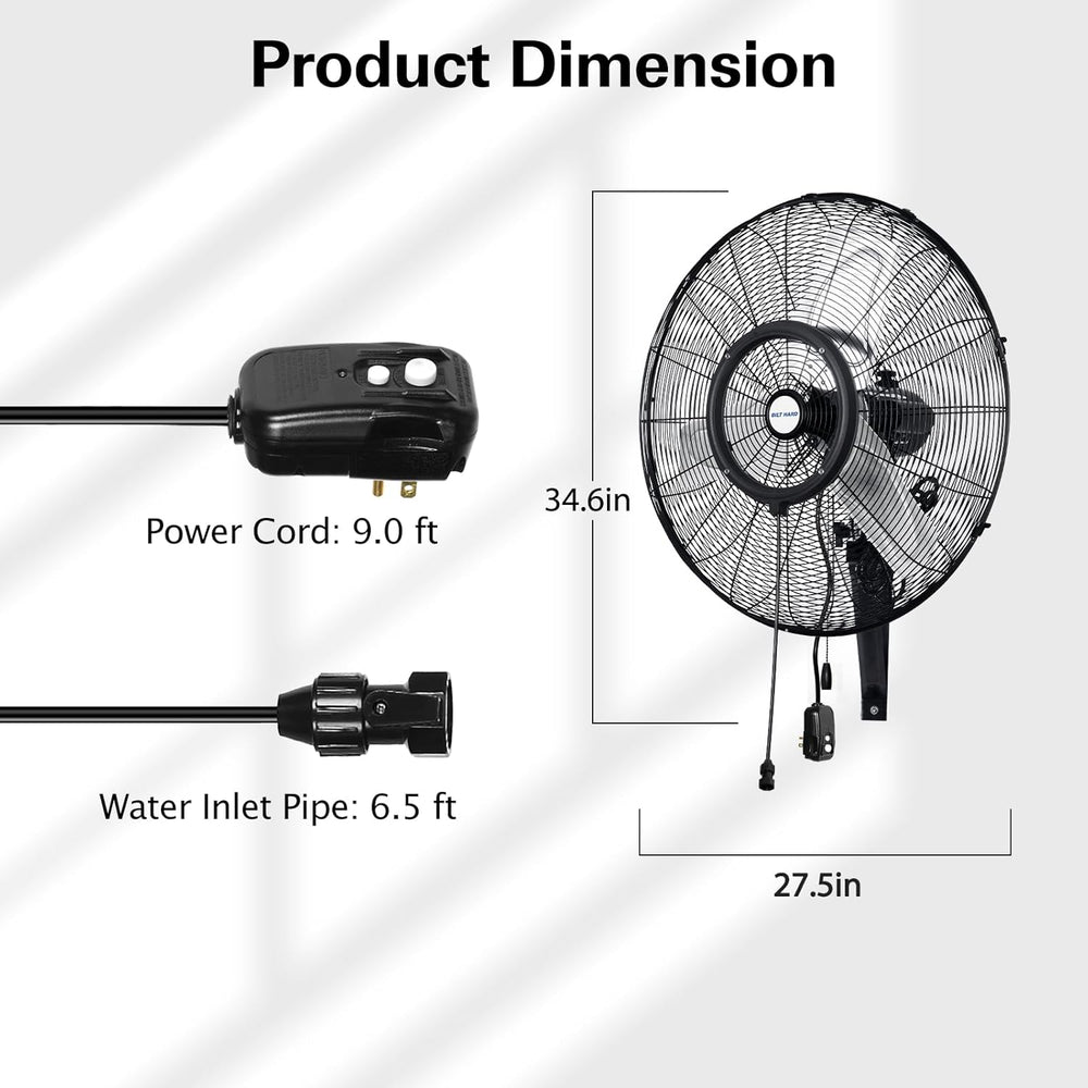 BILT HARD 24" Outdoor Misting Wall Fan, 3-Speed Patio Fans for Outside, ...