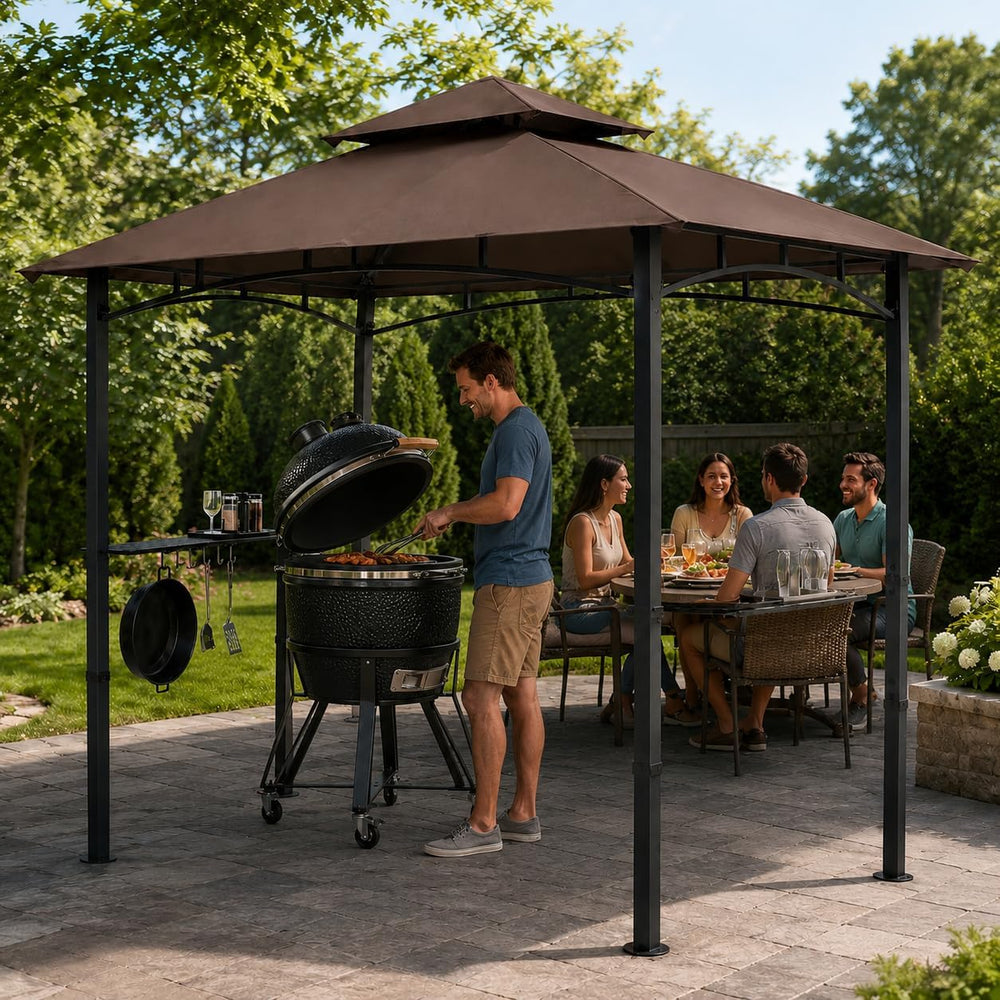 Garvee 8x5 Grill Gazebo, Outdoor BBQ Canopy Shelter with Double Tiered Roof V...