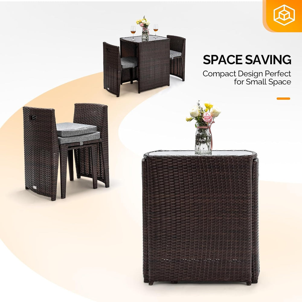 Bonnlo 3 PCS Wicker Outdoor Patio Bistro Set, Patio Furniture Set for Small S...