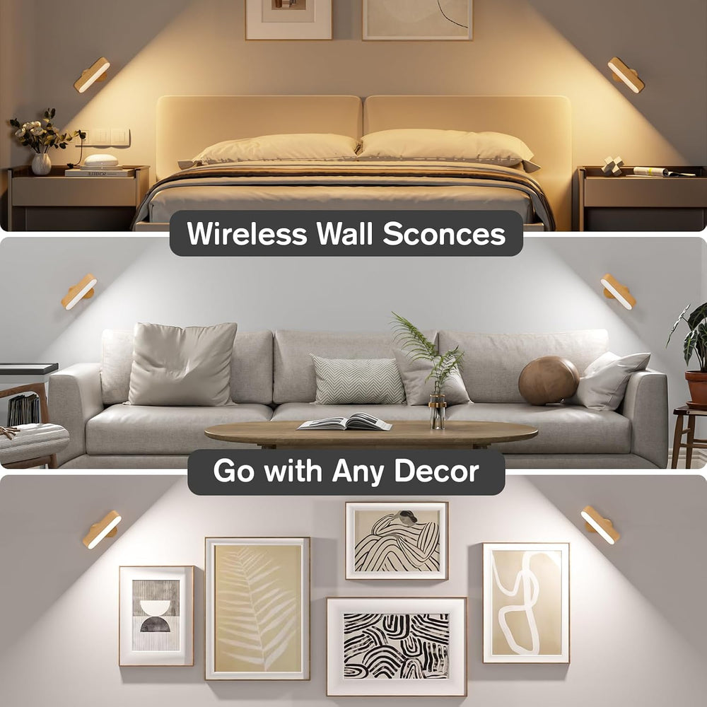 Hensam Battery Operated Wall Sconces Set of 2, Rechargeable & Cordless