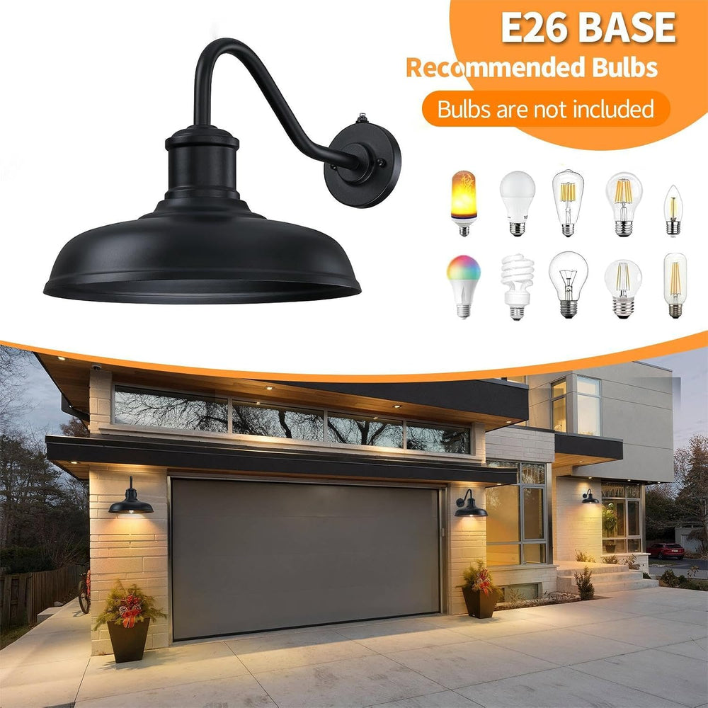13.8'' Diameter Large Dusk to Dawn Outdoor Gooseneck Barn Light, 2 Packs