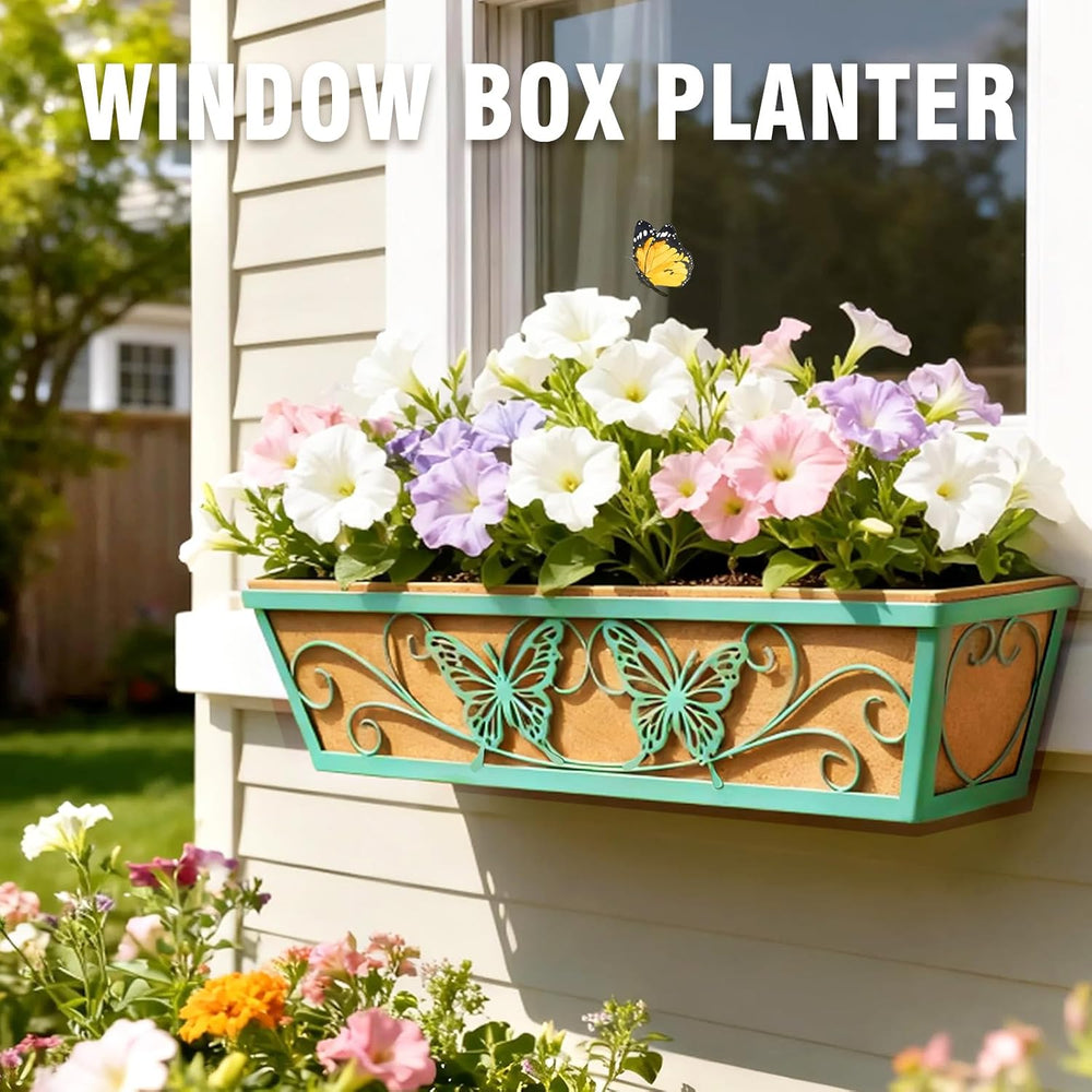 2 Pack 24 Inch Window Boxes Planter for Outdoor Plants Deck Railing Planters ...