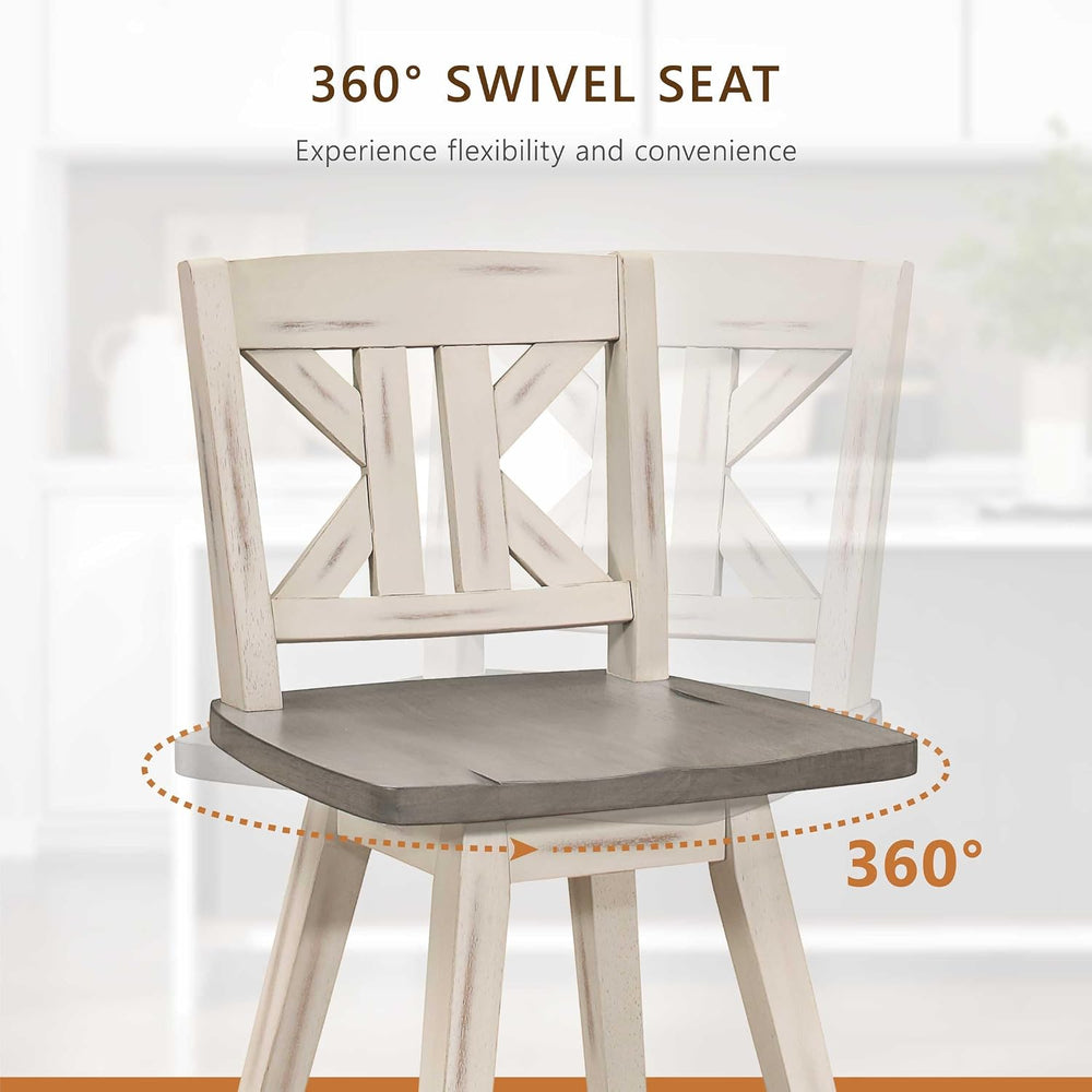 Lexicon Swivel Counter Height Stools Set of 2,KK Back,Antique White/Grey