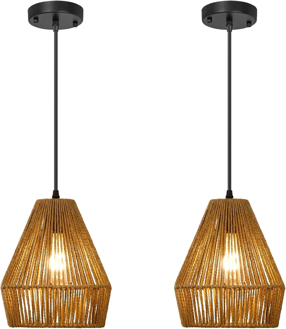 8.7'' Rattan Pendant Light Fixtures, Boho Basket Hanging Lights
