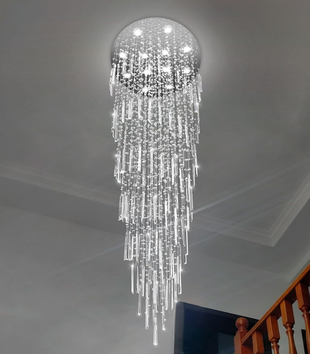 D32'' x H100'' Modern Crystal Chandelier High Ceiling Chandel...