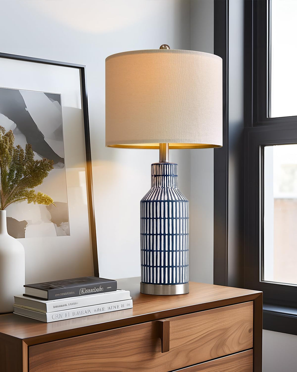 USumkky 25" Modern Ceramic Lamps Single Table Lamp for Living Room Bedro...