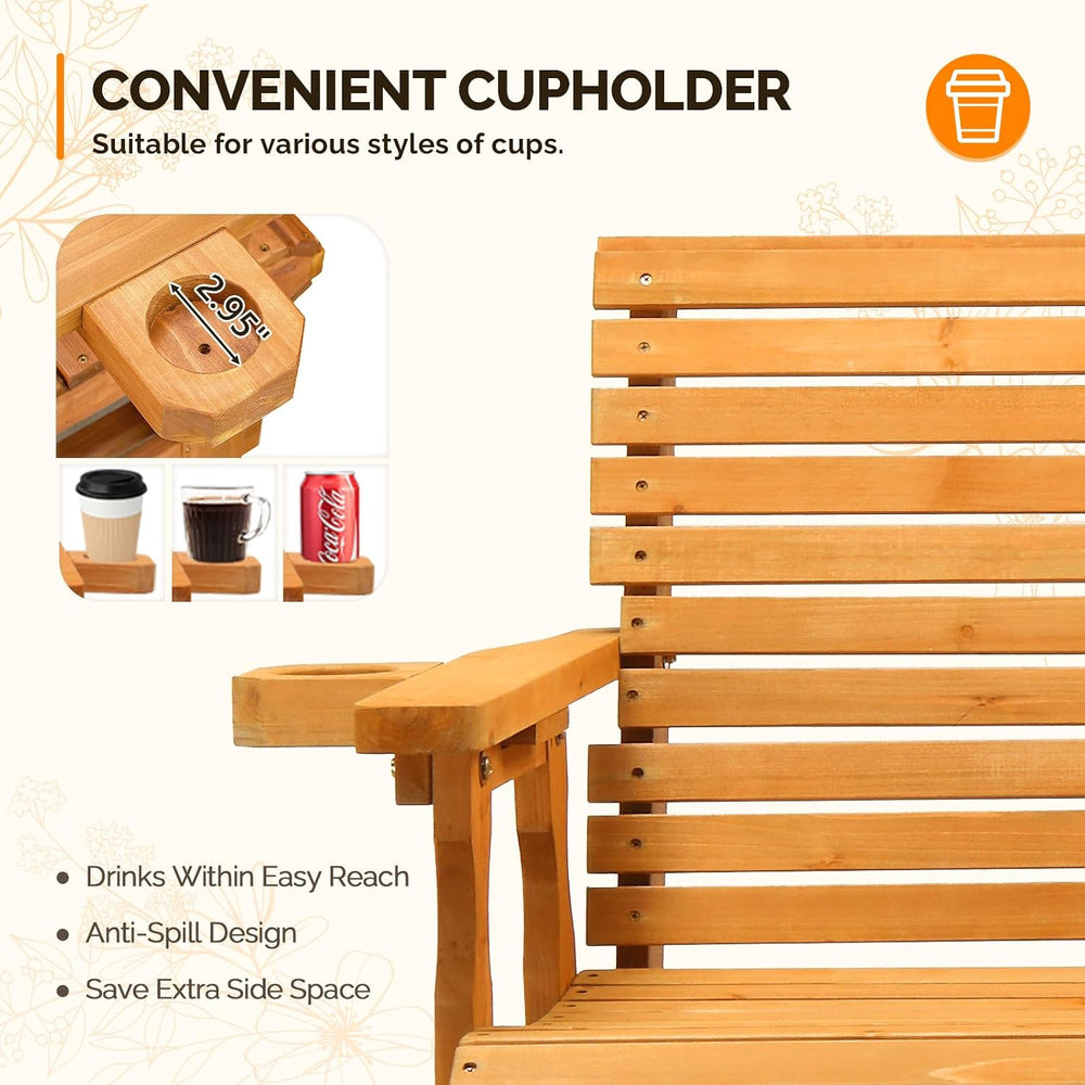 VINGLI Wooden Patio Glider, Heavy Duty 800 LBS Outdoor Glider with Cup Holder...