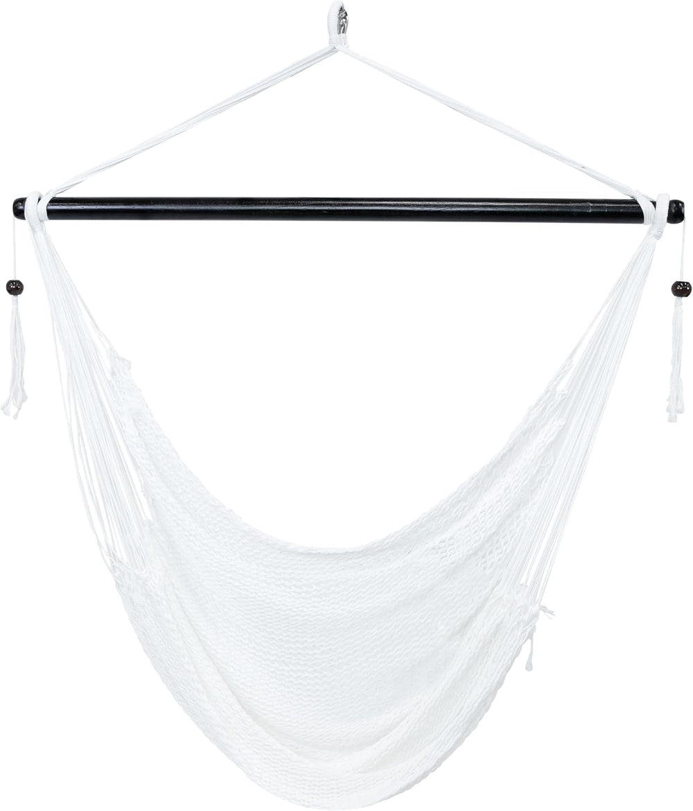 Sunnydaze Hanging Hammock Chair Swing for Patio, Caribbean, White