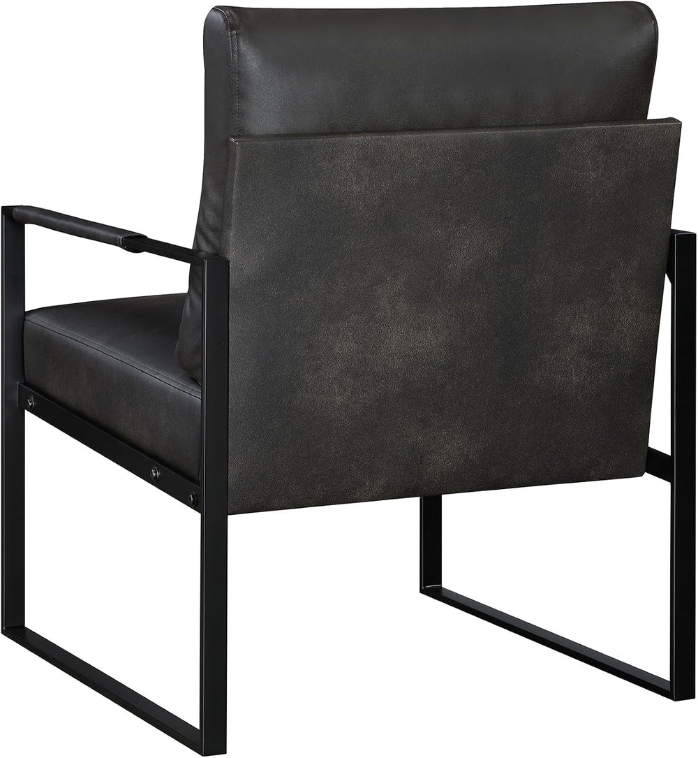 Lexicon Modern Faux Leather Accent Chair, Metal Frame, Dark Brown