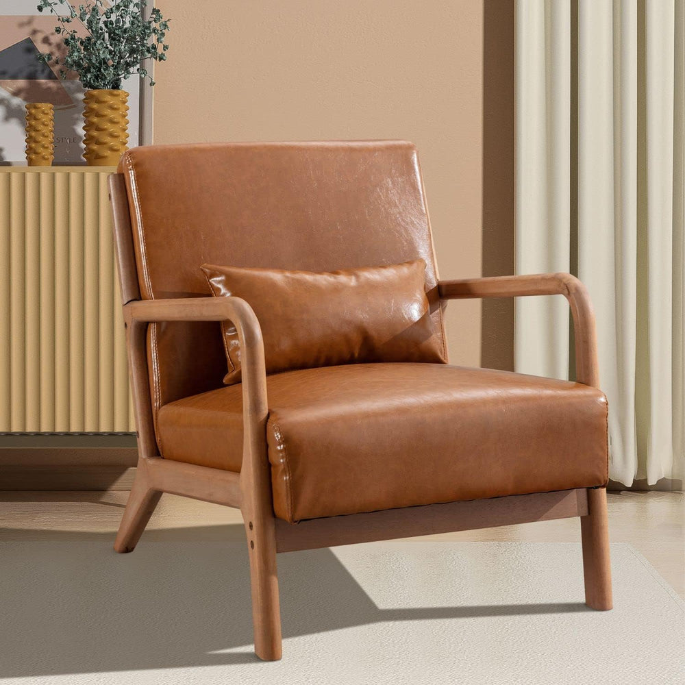 INZOY Mid-Century Modern Accent Chair Set of 2, PU Leather Reading Armchair w...