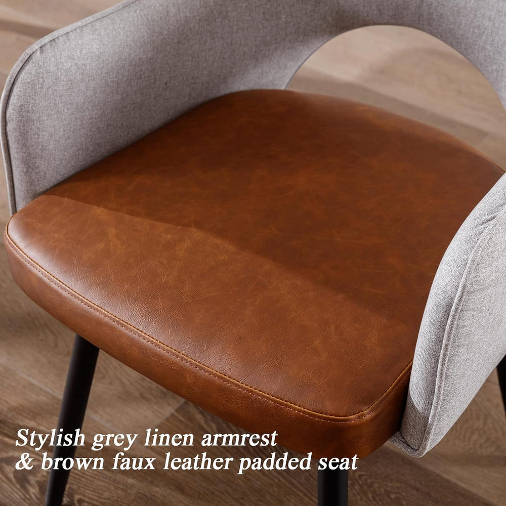 DUOMAY Modern Swivel Dining Chairs Set of 6, Linen & Faux Leather Upholst...