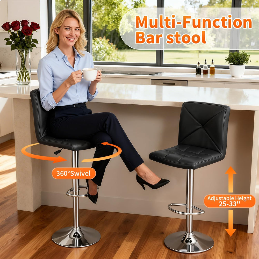 BestOffice Bar Stools Set of 2, PU Leather Swivel Bar Stools Kitchen Counter ...