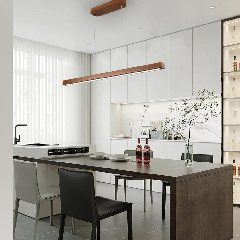 39 Inch Wood Linear Pendant Light Dimmable LED Kitchen Island Lighting with R...