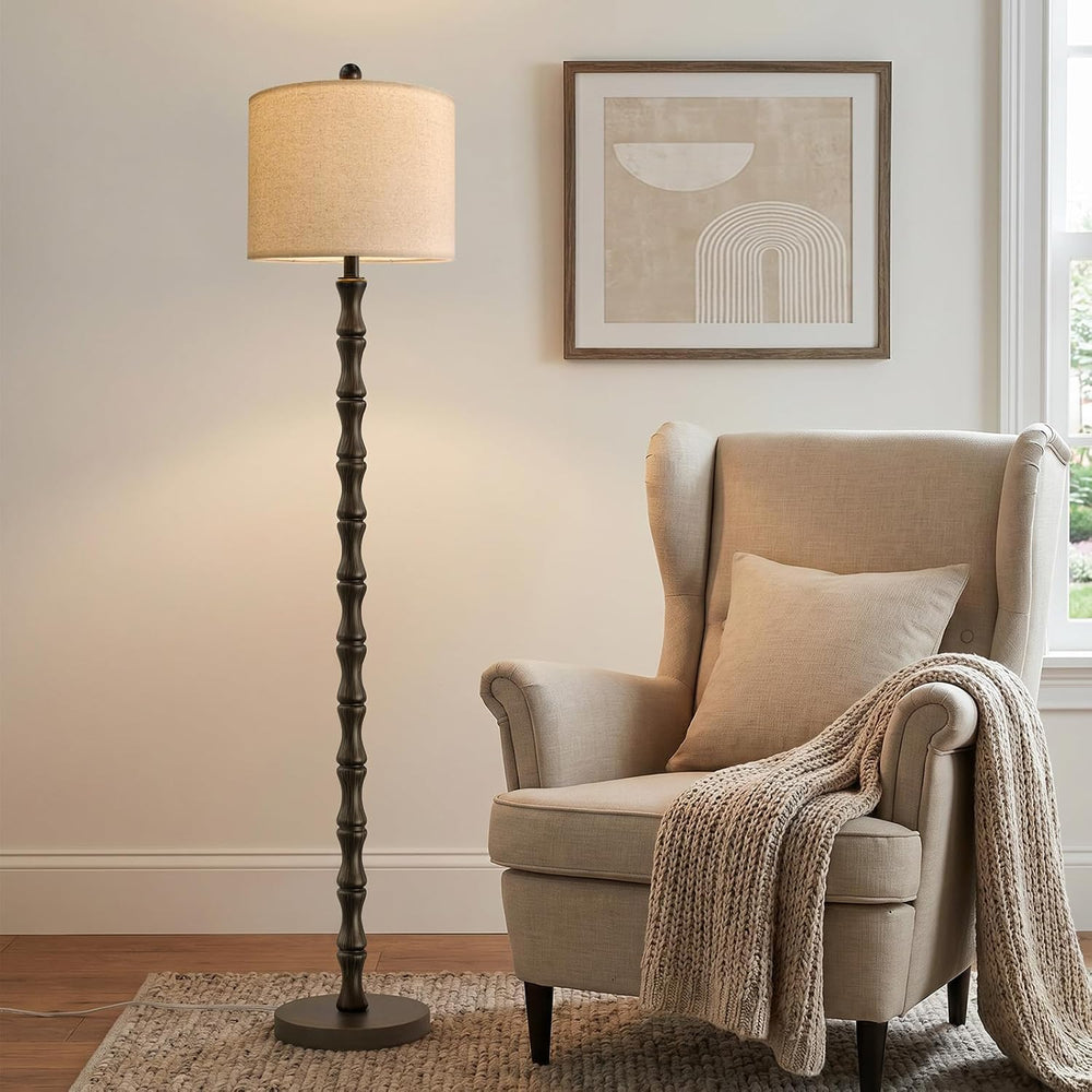 62" Farmhouse Floor Lamp for Living Room, Rustic Standing Lamp with Line...