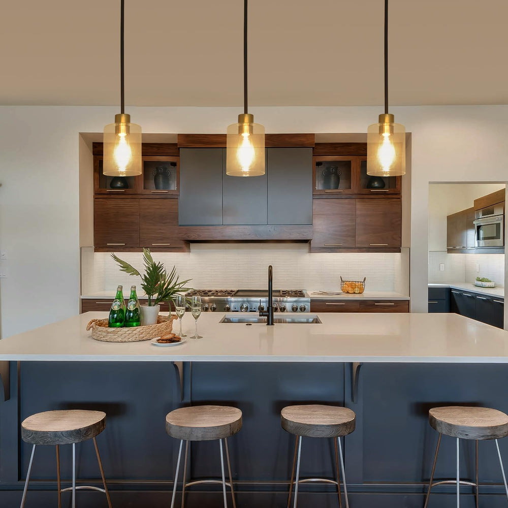 Modern 3 Pack Black Gold Pendant Lights for Kitchen Island, Brushed Brass Mod...