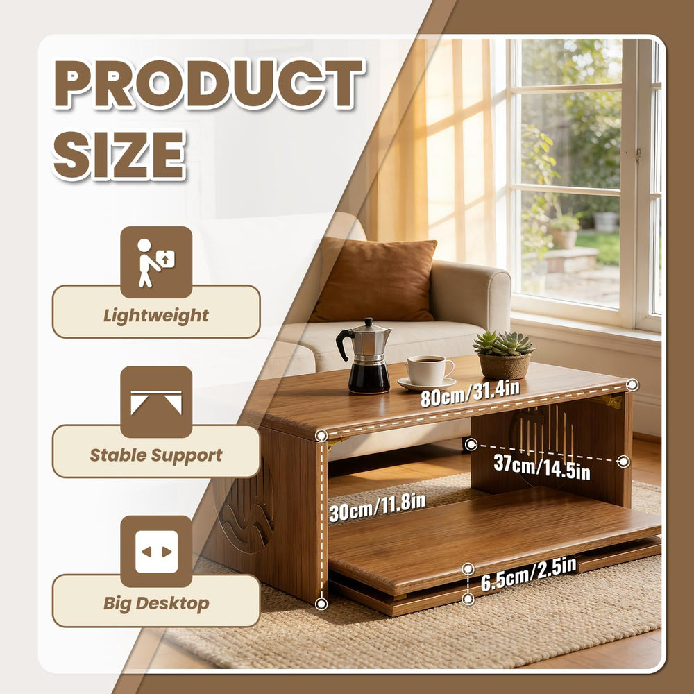 Japanese Low Coffee Table, 31"x14" Foldable Tatami Floor Tables