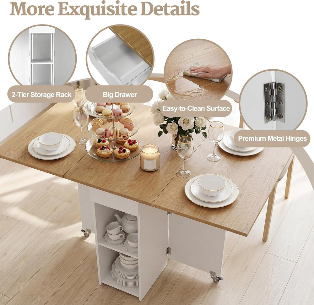 GOFLAME Drop Leaf Dining Table for 2-4, Folding Kitchen Table with Open Shelv...