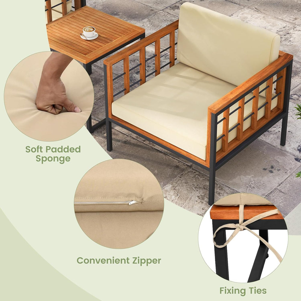 Tangkula 5 Pieces Acacia Wood Patio Furniture Set with Ottomans, Outdoor Conv...